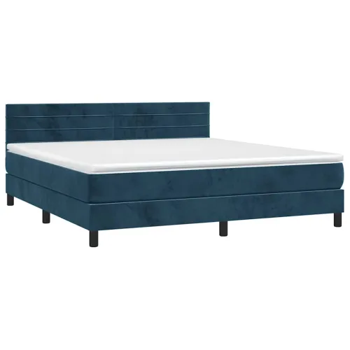 Boxspring - Krevet s oprugama i madracem tamnoplavi 160x200 cm baršunasti - Tamno plava 160 x 200 cm vodoravne pruge Cijena