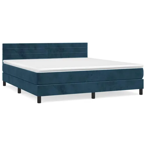Boxspring - Krevet s oprugama i madracem tamnoplavi 160x200 cm baršunasti - Tamno plava 160 x 200 cm vodoravne pruge Cijena