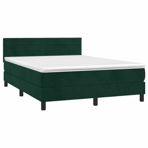 Boxspring - Krevet s oprugama i madracem tamnozeleni 140x200 cm baršunasti - Tamnozelena 140 x 200 cm vodoravne pruge Cijena