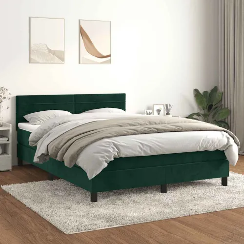 Boxspring - Krevet s oprugama i madracem tamnozeleni 140x200 cm baršunasti - Tamnozelena 140 x 200 cm vodoravne pruge Cijena