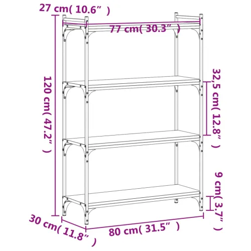 Regal za knjige 4 razine smeđa boja hrasta 80x30x120 cm drveni - Smeđi hrast 120 cm 80 cm Cijena
