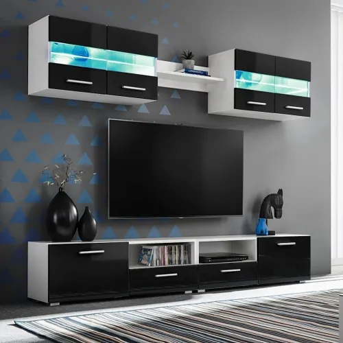 5-dijelni set zidnih TV elemenata LED crni visokog sjaja - Crna Cijena