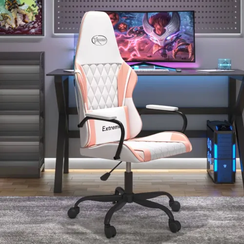 Gaming stolica bijelo-ružičasta od umjetne kože - Ružičasta Cijena