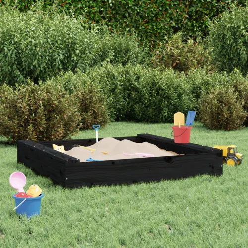 Pješčanik sa sjedalima crni četvrtasti od masivne borovine - Crna boja bora 111 x 111 x 20 cm Cijena