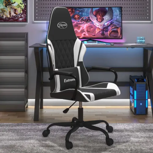 Gaming stolica od umjetne kože crno-bijela - Bijela Cijena