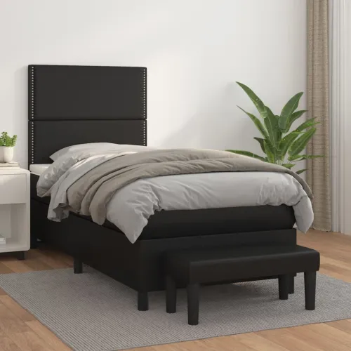 Boxspring - Krevet s oprugama i madracem crni 100x200 cm od umjetne kože - Crna 100 x 200 cm Obično s čavlima Cijena
