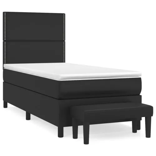 Boxspring - Krevet s oprugama i madracem crni 100x200 cm od umjetne kože - Crna 100 x 200 cm Obično s čavlima Cijena