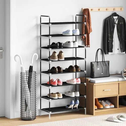 Stalak za cipele s 8 polica od metala i netkane tkanine crni - Crna 60 x 28 x 140 cm 1 1 Cijena