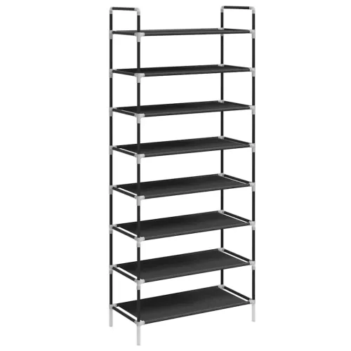 Stalak za cipele s 8 polica od metala i netkane tkanine crni - Crna 60 x 28 x 140 cm 1 1 Cijena
