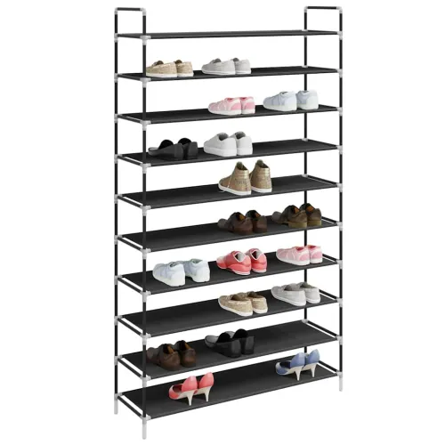 Stalak za cipele s 10 polica od metala i netkane tkanine crni - Crna 100 x 29.5 x 170 cm 1 1 Cijena