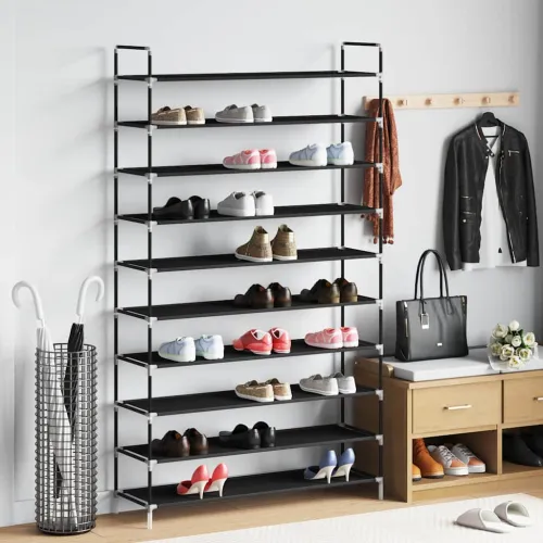 Stalak za cipele s 10 polica od metala i netkane tkanine crni - Crna 100 x 29.5 x 170 cm 1 1 Cijena