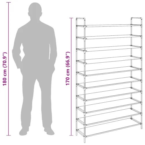Stalak za cipele s 10 polica od metala i netkane tkanine crni - Crna 100 x 29.5 x 170 cm 1 1 Cijena