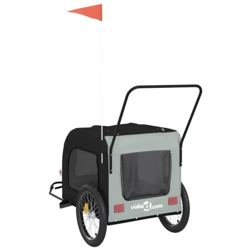 Prikolica za bicikl za ljubimce crno-siva od tkanine i željeza - Crna i siva 68 x 134 x 73 cm Cijena