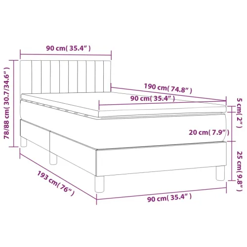 Krevet box spring s madracem LED plavi 90x190 cm od tkanine - Plava 90 x 190 cm Okomite pruge Plava Cijena