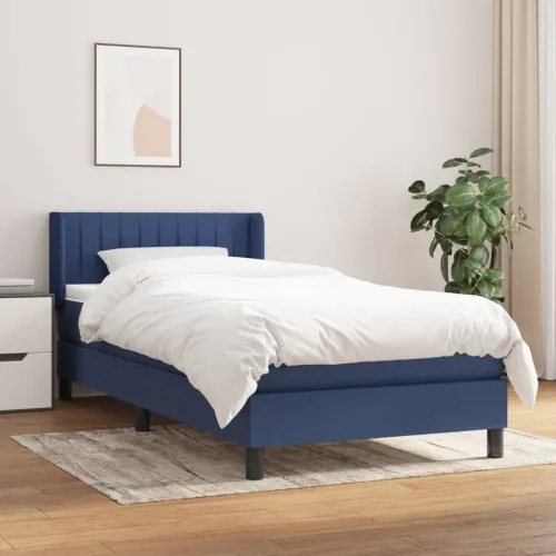 Boxspring - Krevet s oprugama i madracem plavi 90 x 190 cm od tkanine - Plava 90 x 190 cm Okomite pruge Plava Cijena
