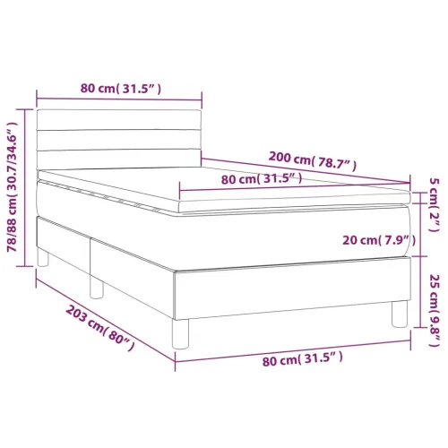 Krevet box spring s madracem LED krem 80 x 200 cm od tkanine - Krema 80 x 200 cm vodoravne pruge Cijena