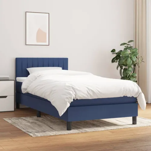Boxspring - Krevet s oprugama i madracem plavi 90 x 190 cm od tkanine - Plava 90 x 190 cm Okomite pruge Plava Cijena