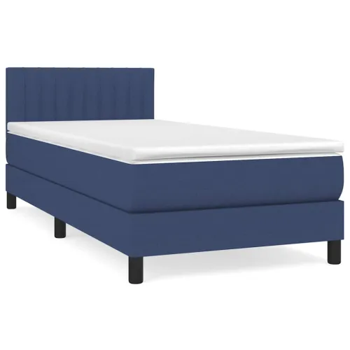 Boxspring - Krevet s oprugama i madracem plavi 90 x 190 cm od tkanine - Plava 90 x 190 cm Okomite pruge Plava Cijena