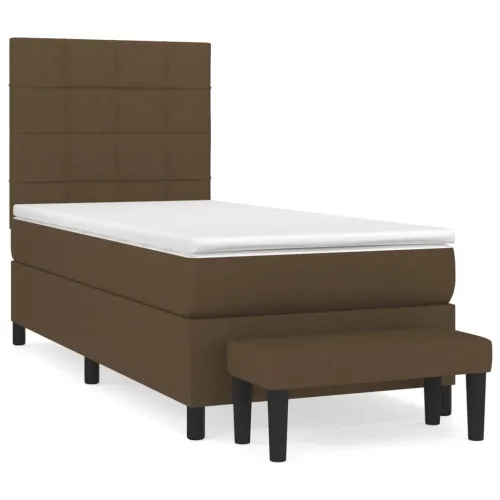 Boxspring - Krevet s oprugama i madracem tamnosmeđi 90 x 190 cm od tkanine - Tamno smeđa 90 x 190 cm Blok s kvadratima Tamno sme Cijena