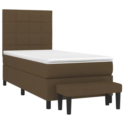 Boxspring - Krevet s oprugama i madracem tamnosmeđi 90 x 190 cm od tkanine - Tamno smeđa 90 x 190 cm Blok s kvadratima Tamno sme Cijena