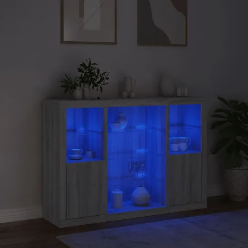 Komode s LED svjetlima 3 kom boja sivog hrasta - Sivi hrast sonoma 3 Cijena
