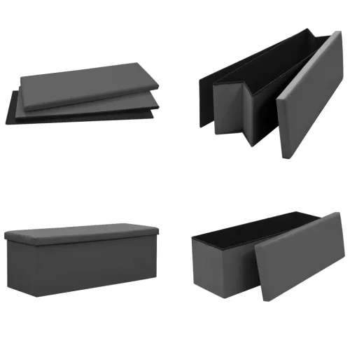 Sklopiva klupa za pohranu siva PVC - Siva 110 x 38 x 38 cm Cijena