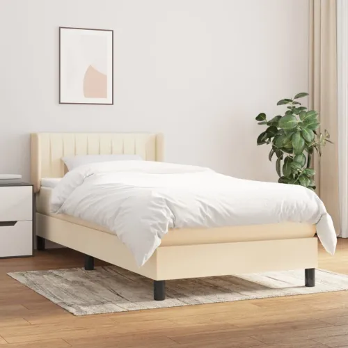 Boxspring - Krevet s oprugama i madracem krem 90 x 190 cm od tkanine - Krema 90 x 190 cm Okomite pruge Krema Cijena