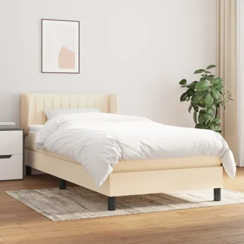 Boxspring - Krevet s oprugama i madracem krem 90 x 190 cm od tkanine - Krema 90 x 190 cm Okomite pruge Krema Cijena