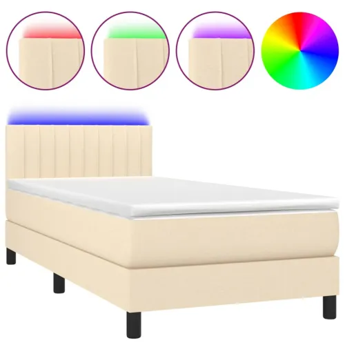 Krevet box spring s madracem LED krem 90x190 cm od tkanine - Krema 90 x 190 cm Okomite pruge Krema Cijena