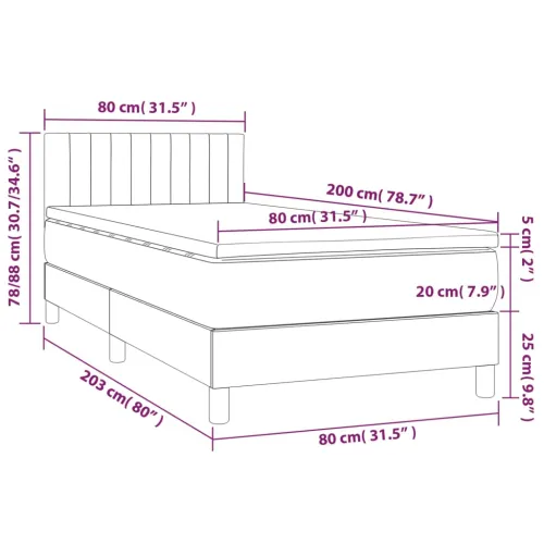 Krevet box spring s madracem LED smeđesivi 80 x 200 cm tkanina - Sivo-smeđa 80 x 200 cm Okomite pruge Cijena