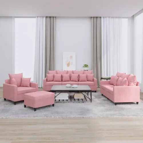 4-dijelni set sofa s jastucima ružičasti baršunasti - Ružičasta Sa naslonom za noge Cijena