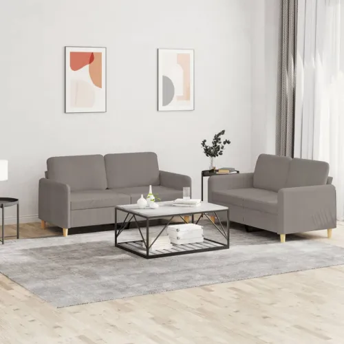 2-dijelni set sofa s jastucima smeđesivi od tkanine - Sivo-smeđa Bez oslonca za noge Sivo-smeđa Bez oslonca za noge Cijena