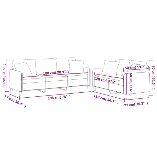 2-dijelni set sofa s jastucima krem od tkanine - Krema s jastučićima Cijena