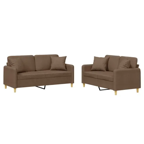 2-dijelni set sofa s jastucima smeđi od tkanine - Smeđa s jastučićima Cijena