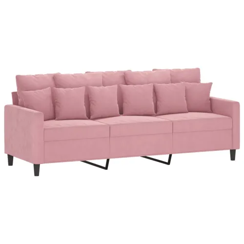 3-dijelni set sofa s jastucima ružičasti baršunasti - Ružičasta bez naslona za noge Cijena