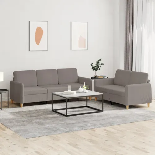 2-dijelni set sofa s jastucima smeđesivi od tkanine - Sivo-smeđa Bez oslonca za noge Sivo-smeđa Bez oslonca za noge Cijena