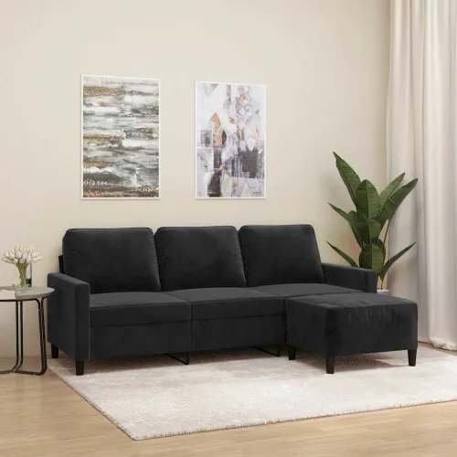 Trosjed s tabureom crni 180 cm baršunasti - Crna 1 Cijena