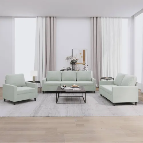 3-dijelni set sofa s jastucima svjetlosivi baršunasti - Svjetlosiva s jastučićima Cijena