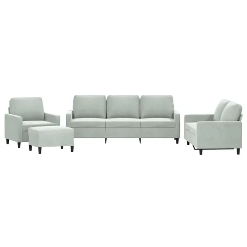4-dijelni set sofa s jastucima svjetlosivi baršunasti - Svjetlosiva 1 s jastučićima i tabureom Svjetlosiva Cijena