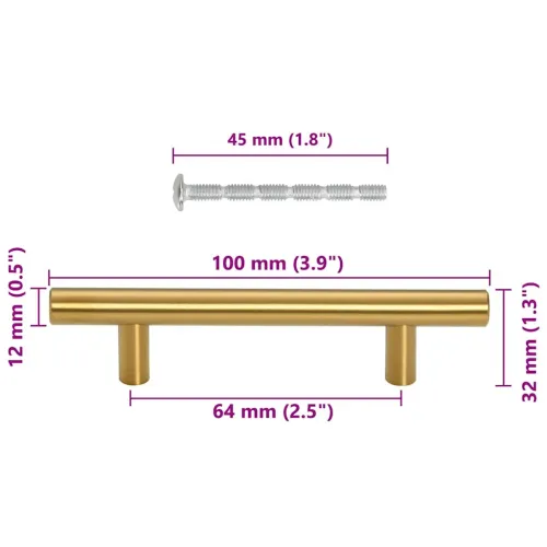 Ručke za ormarić 10 kom zlatne razmak između rupa 64 mm ukupna duljina 100 mm od nehrđajućeg čelika - Zlatno 64 mm 10 Cijena