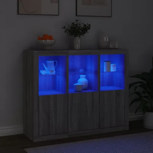 Komode s LED svjetlima 3 kom boja sivog hrasta - Sivi hrast sonoma 3 Cijena