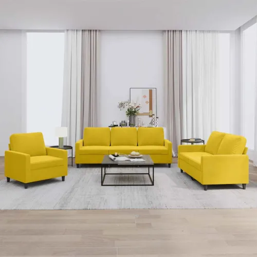 3-dijelni set sofa s jastucima žuti baršunasti - Žuta s jastučićima Cijena