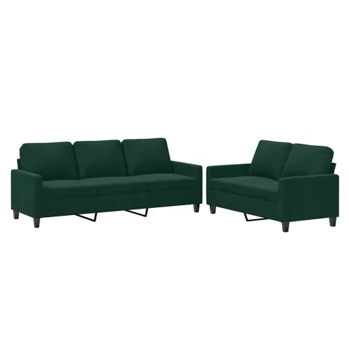 2-dijelni set sofa s jastucima tamnozeleni baršunasti - Tamnozelena bez naslona za noge Cijena
