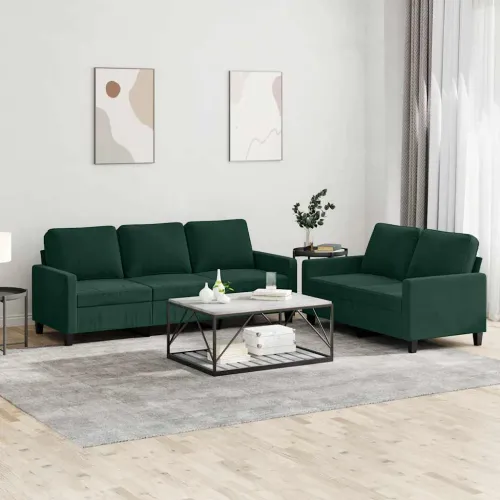 2-dijelni set sofa s jastucima tamnozeleni baršunasti - Tamnozelena bez naslona za noge Cijena