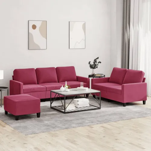 3-dijelni set sofa s jastucima crvena boja vina baršunasti - boja crnog vina Sa naslonom za noge Cijena