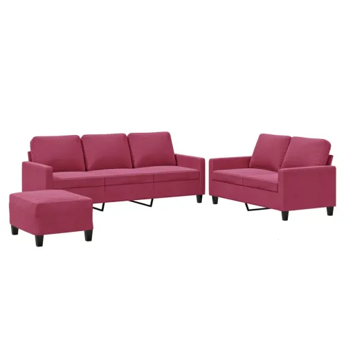 3-dijelni set sofa s jastucima crvena boja vina baršunasti - boja crnog vina Sa naslonom za noge Cijena