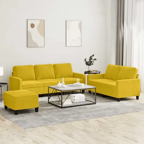 3-dijelni set sofa s jastucima žuti baršunasti - Žuta Sa naslonom za noge Cijena