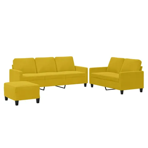 3-dijelni set sofa s jastucima žuti baršunasti - Žuta Sa naslonom za noge Cijena