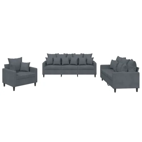3-dijelni set sofa s jastucima tamnosivi baršunasti - Tamno siva bez naslona za noge Cijena