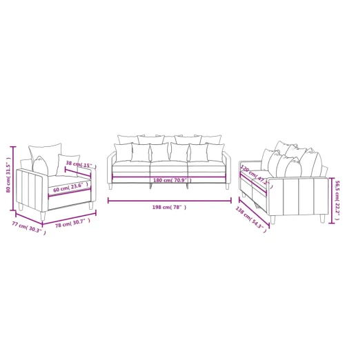 3-dijelni set sofa s jastucima tamnosivi baršunasti - Tamno siva bez naslona za noge Cijena